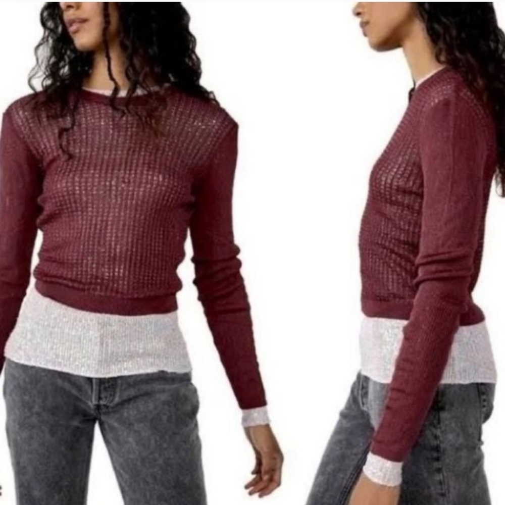 FREE PEOPLE H20 crew pullover in raw garnet sz Small